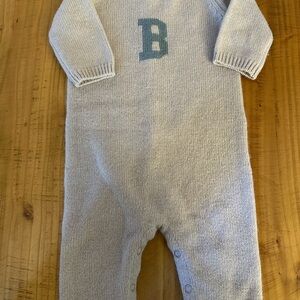 Bonpoint Cashmere Onesie with Letter B - 3m